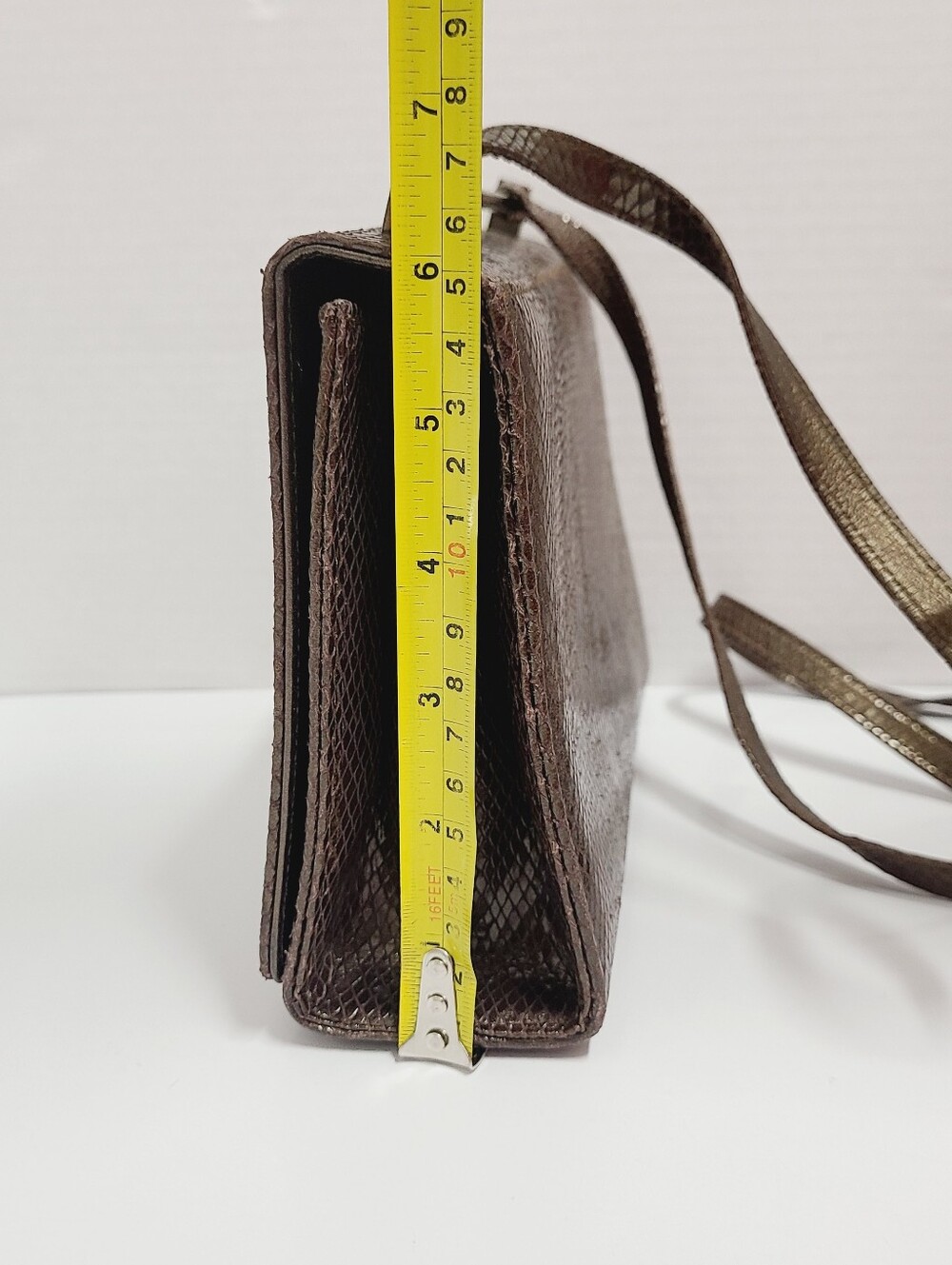 Stuart Weitzman Vintage Brown Snakeskin Embossed Leather Crossbosy Bag - Picture 13 of 16